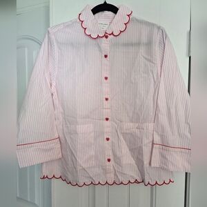 NWT LAKE Atlantic Pacific Striped Pajamas with Red Heart Accents